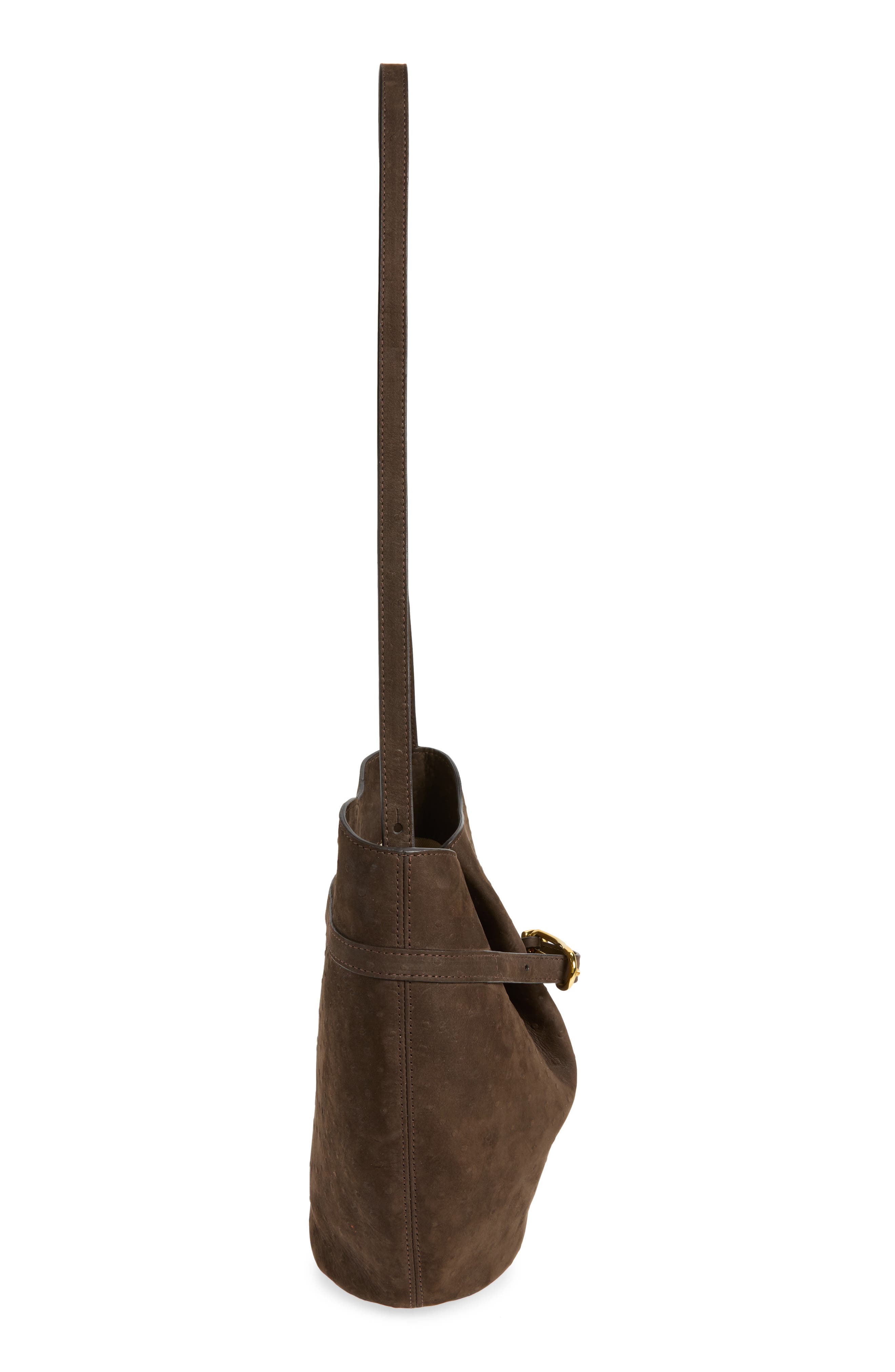 LIFFNER Belted Suede Bucket Bag, Alternate, color, Dark Brown