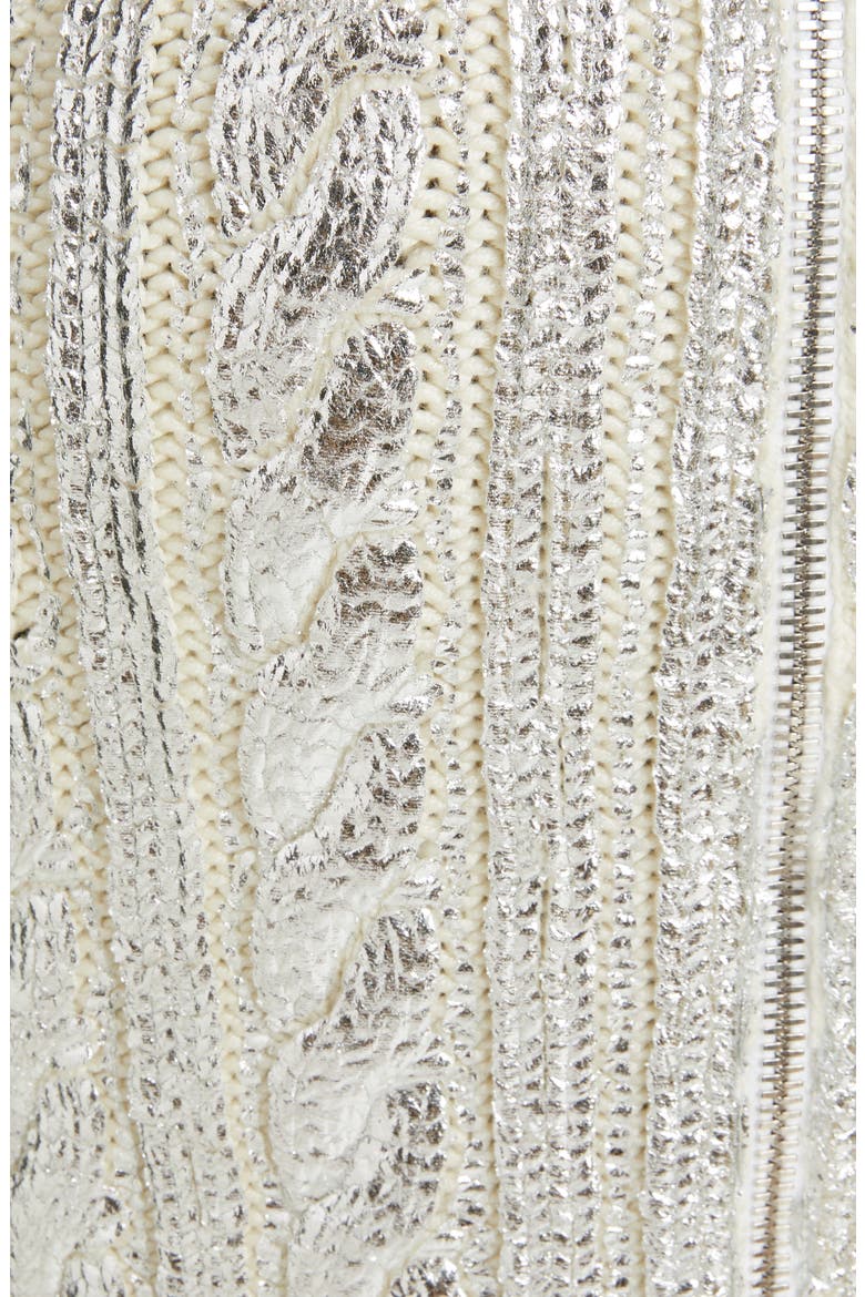 Metallic Cable Knit Virgin Wool Blend Midi Skirt, Alternate, color, GAC BLANC/ ARGENT