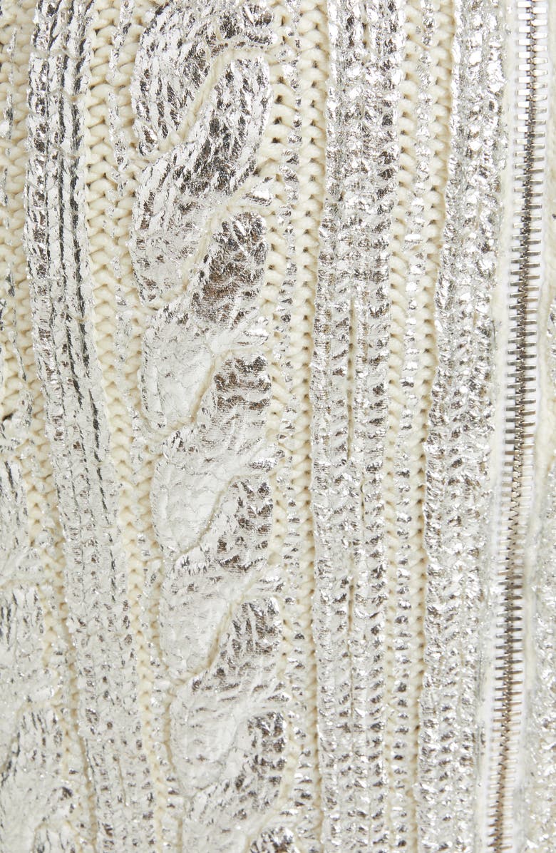 Balmain Metallic Cable Knit Virgin Wool Blend Midi Skirt, Alternate, color, 