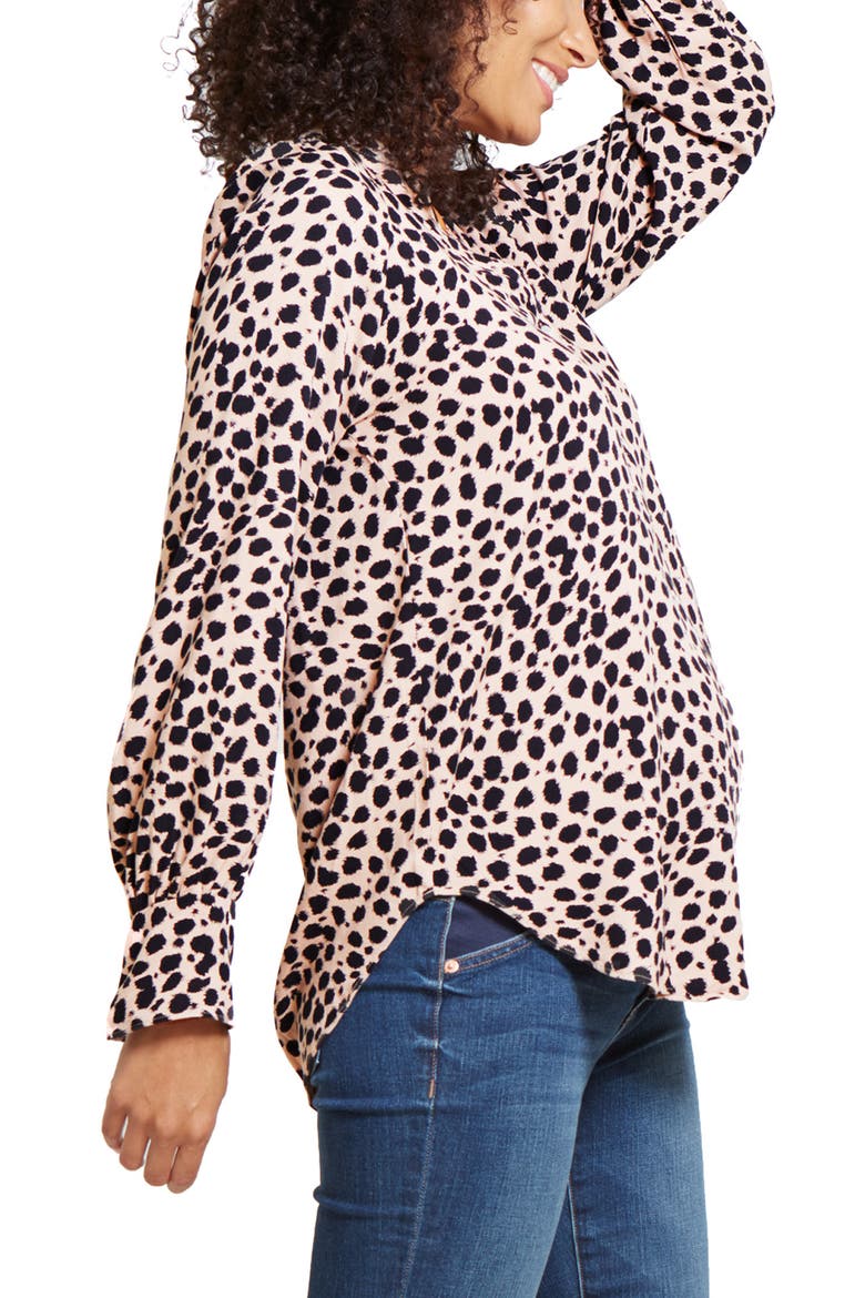Ingrid & Isabel® Split Neck Maternity/Nursing Top, Alternate, color, TAUPE LEOPARD PRINT