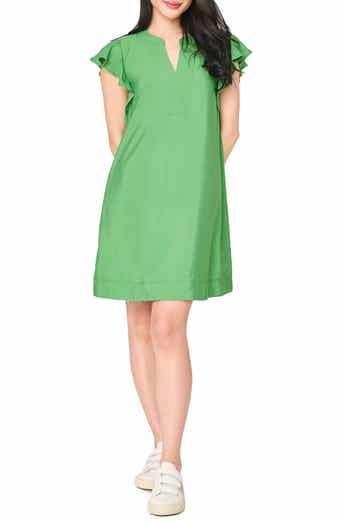 Flutter Sleeve Notch Neck Shift Dress