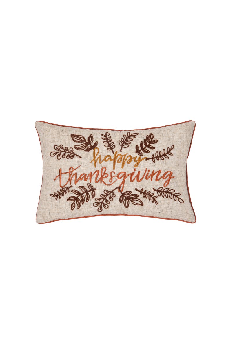 Happy Thanksgiving Polyester Accent Pillow, 14" x 22", Main, color, Brown