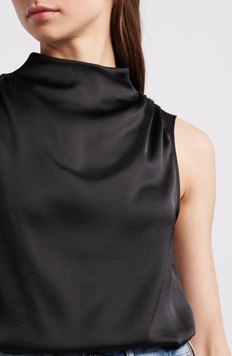 rag & bone Julie Mock Neck Sleeveless Satin Top, Alternate, color, Black