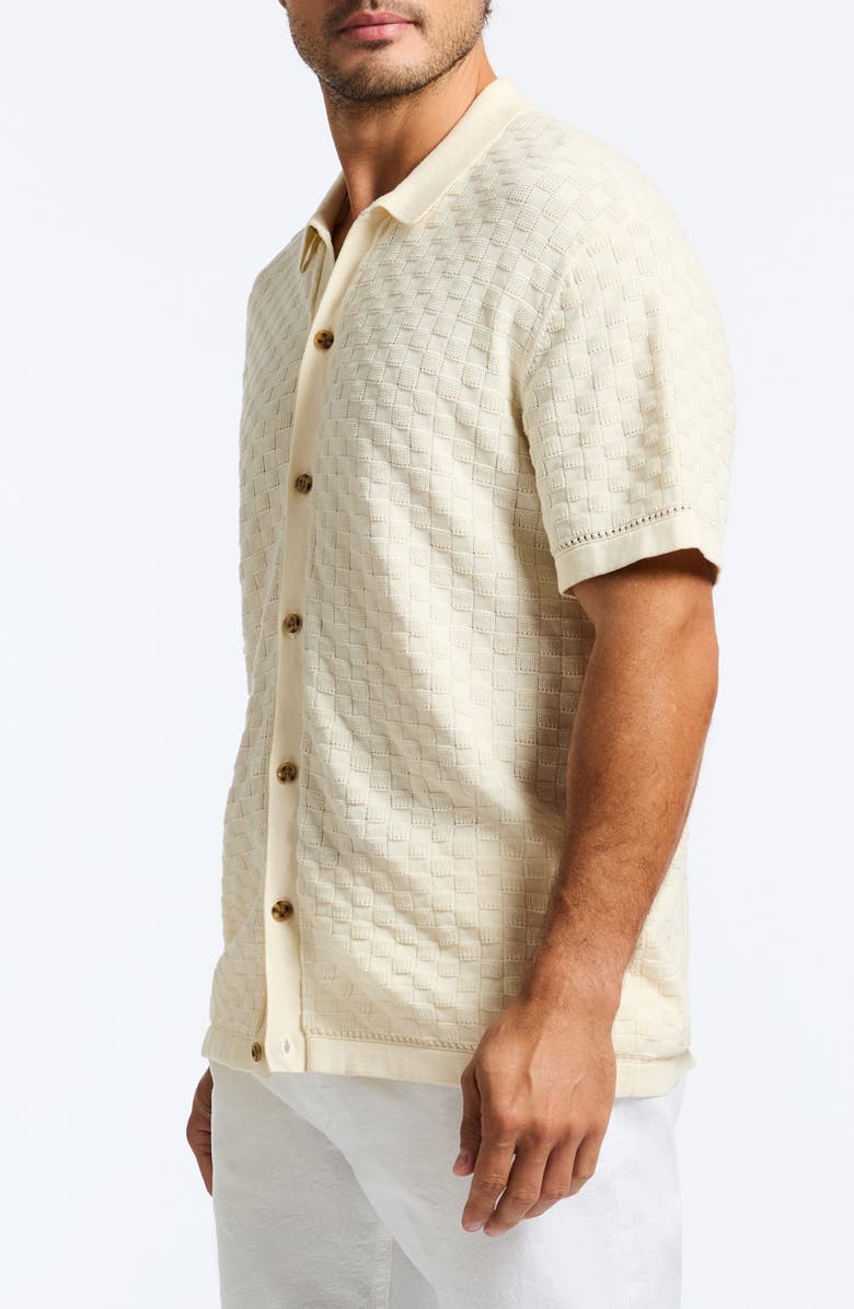 Robert Graham Ames Textured Short Sleeve Cotton Polo Sweater, Alternate, color, Cream