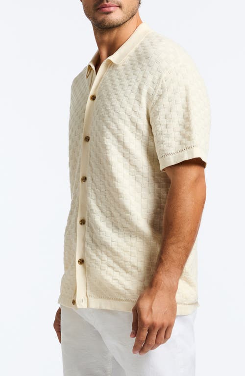 Robert Graham Ames Textured Short Sleeve Cotton Polo Sweater In Cream