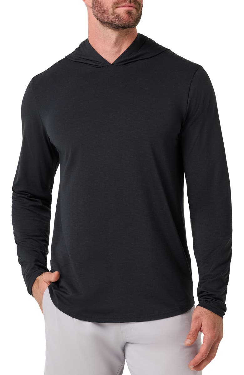 TravisMathew The Heater Series Hooded Long Sleeve Performance Jersey T-Shirt, Main, color, Black