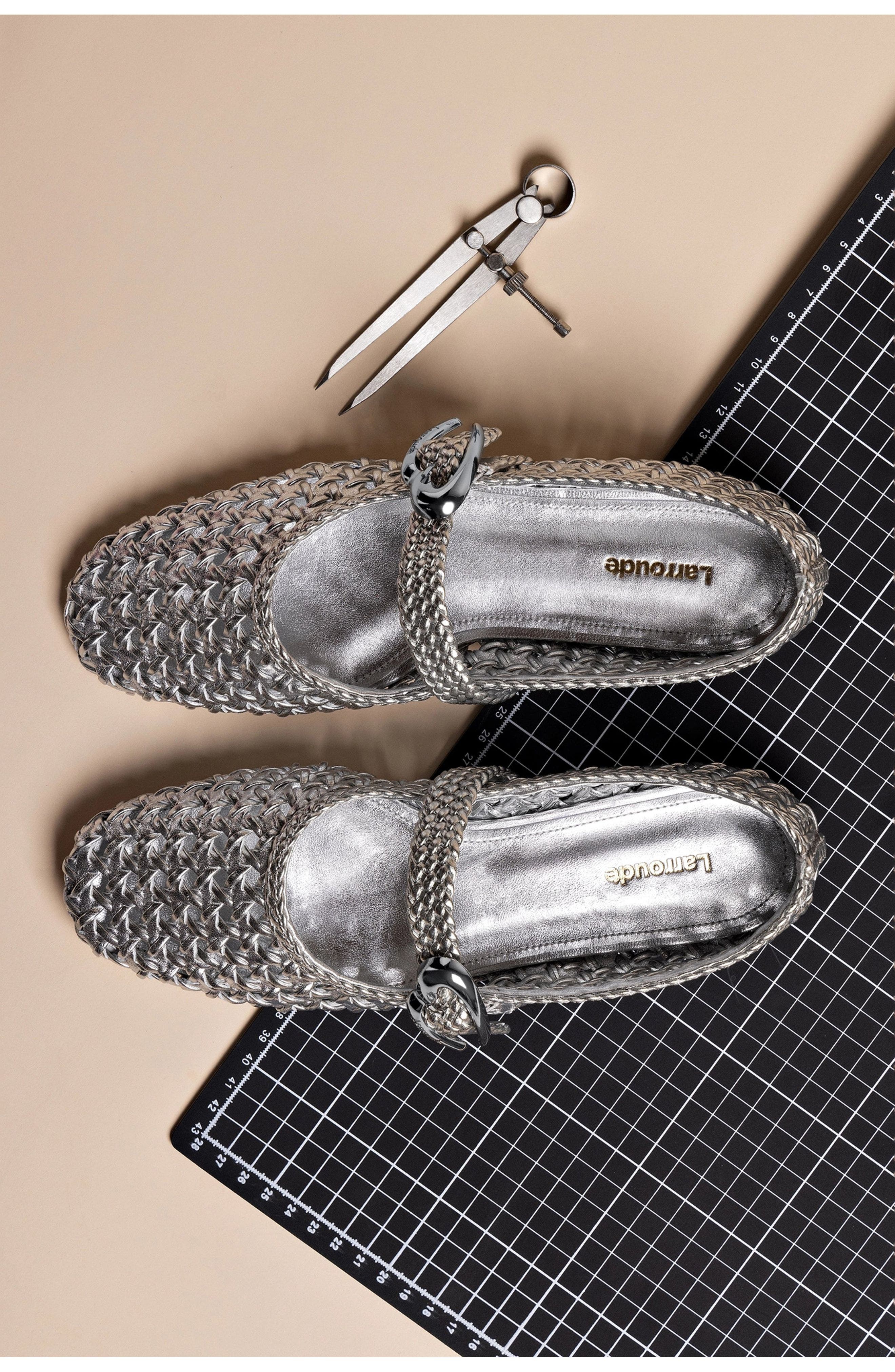 Larroudé Verona Macrame Ballet Flat, Alternate, color, Silver