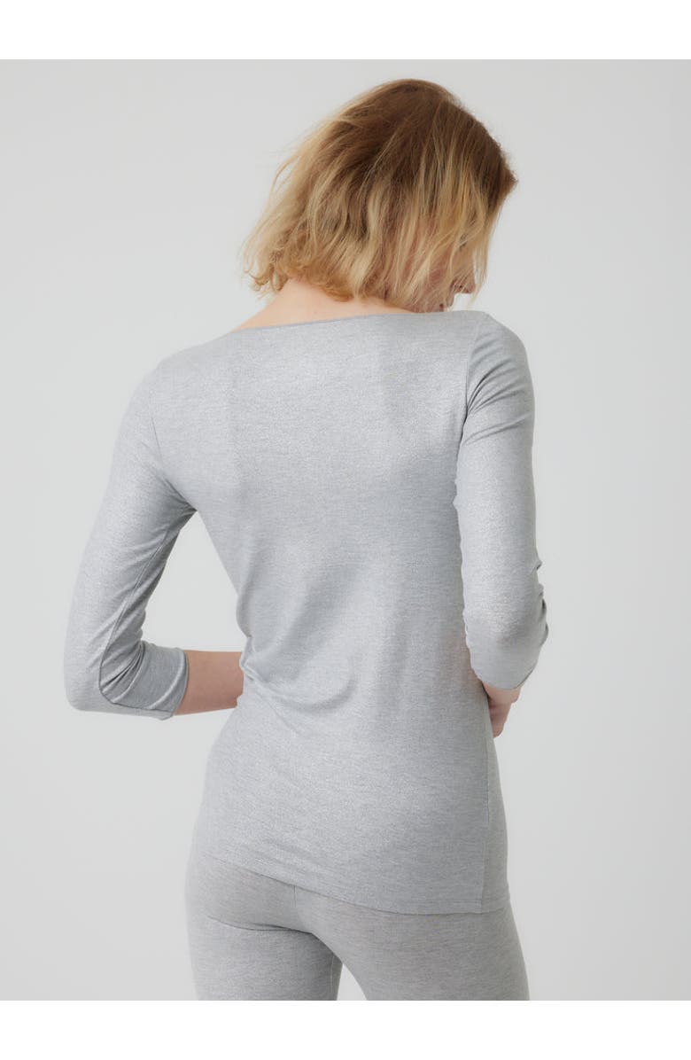 Majestic Filatures Metallic 3/4 Sleeve Boatneck Top with Merrow Edge, Alternate, color, Metal Grey