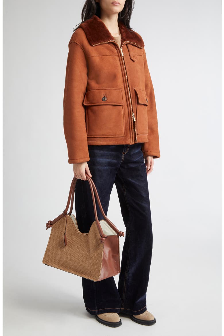 Genuine Merino Shearling Aviator Jacket, Alternate, color, 157 COGNAC