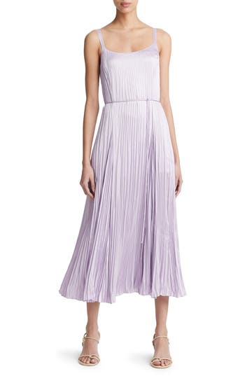 Vince Relaxed Plissé Satin Midi Slipdress In Purple
