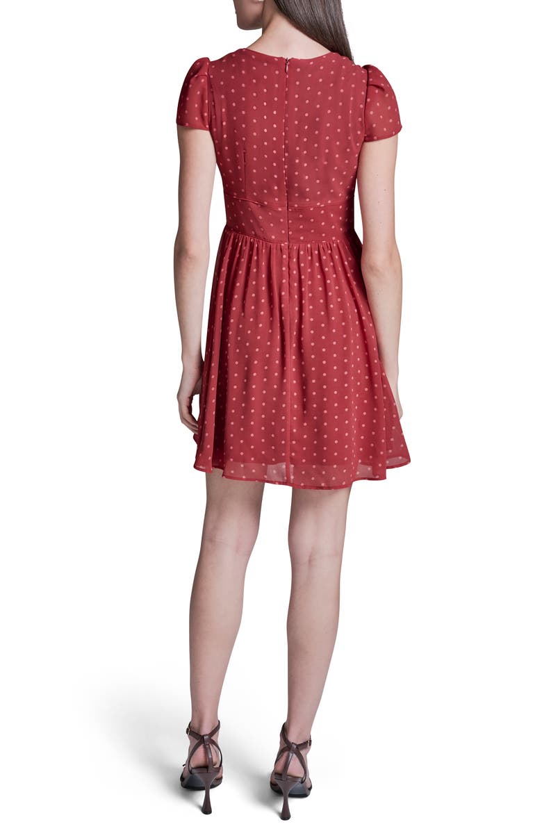 BCBG Polka Dot Short Sleeve Woven Dress, Alternate, color, Toscana Clay.bellini Blush