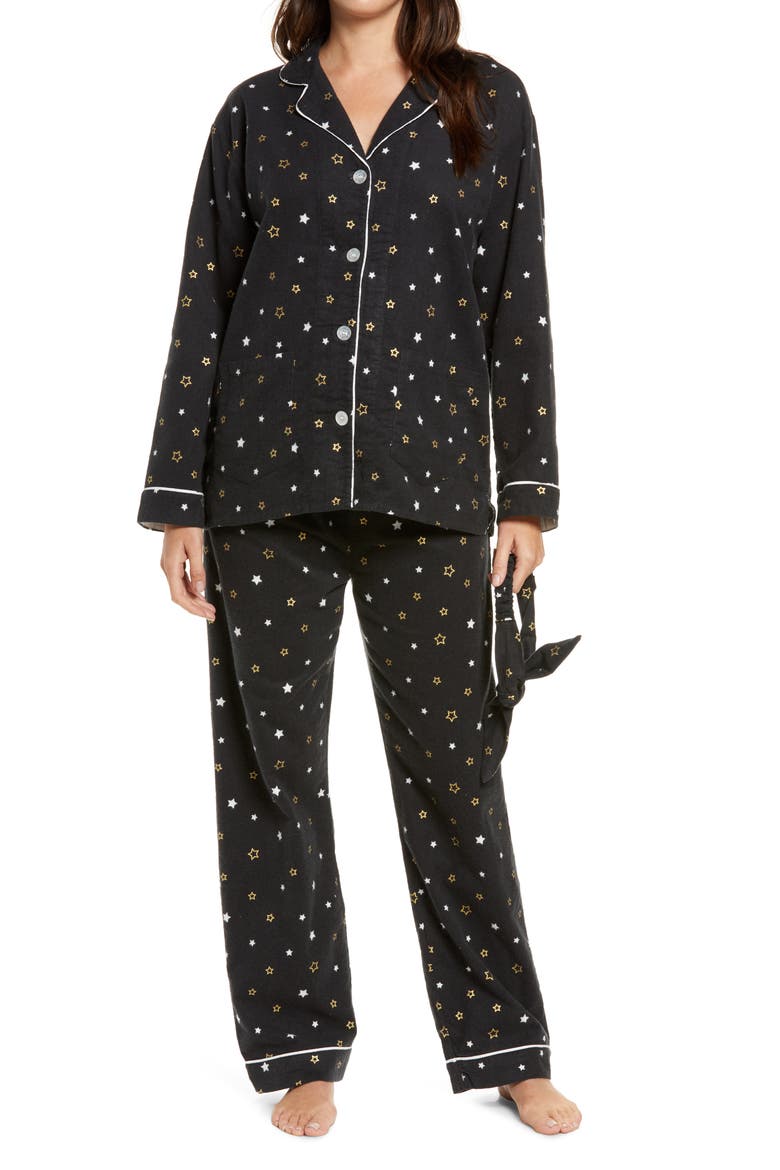 Flannel Pajamas with Headband, Main, color, SMOKE