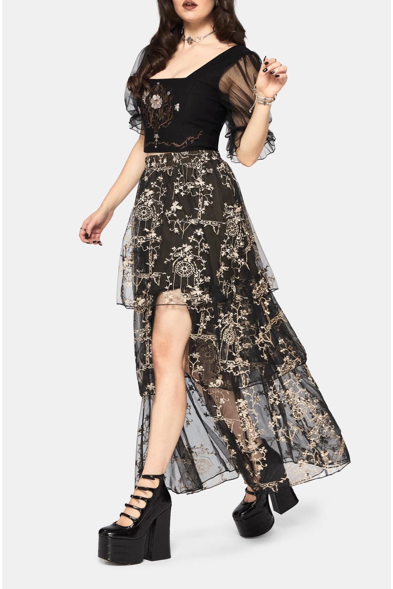 Stellar Vine Split Tiered Tulle Skirt, Alternate, color, Green