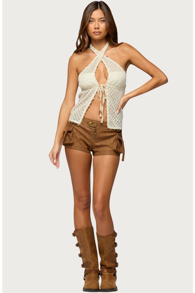 Sheer Net Sequin Split Front Top, Alternate, color, BEIGE