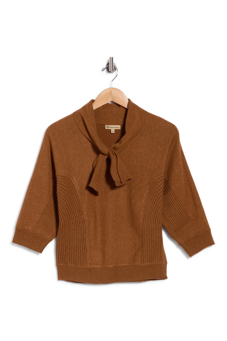 Dolman Tie Neck Sweater, Main, color, COPPER