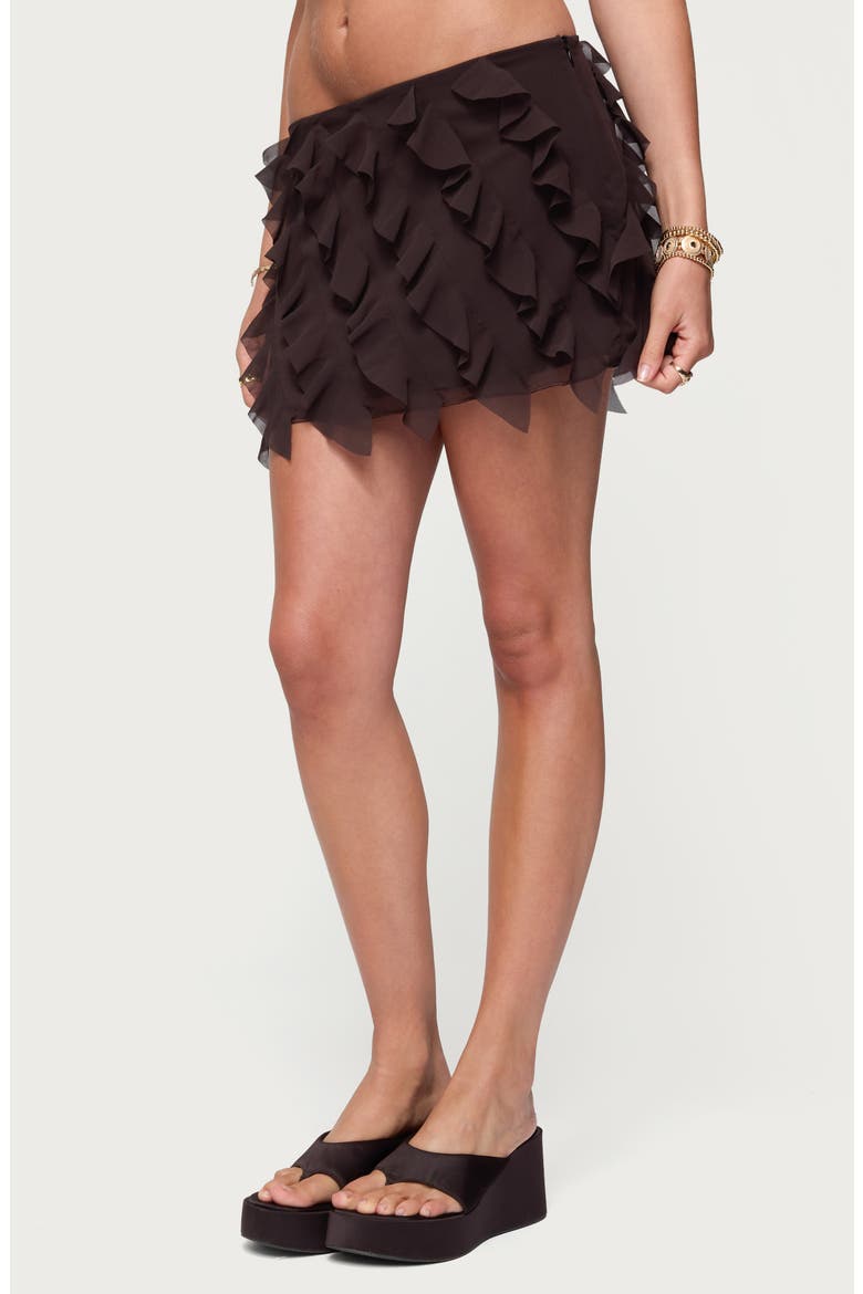 Clare Ruffle Chiffon Miniskirt, Alternate, color, BROWN