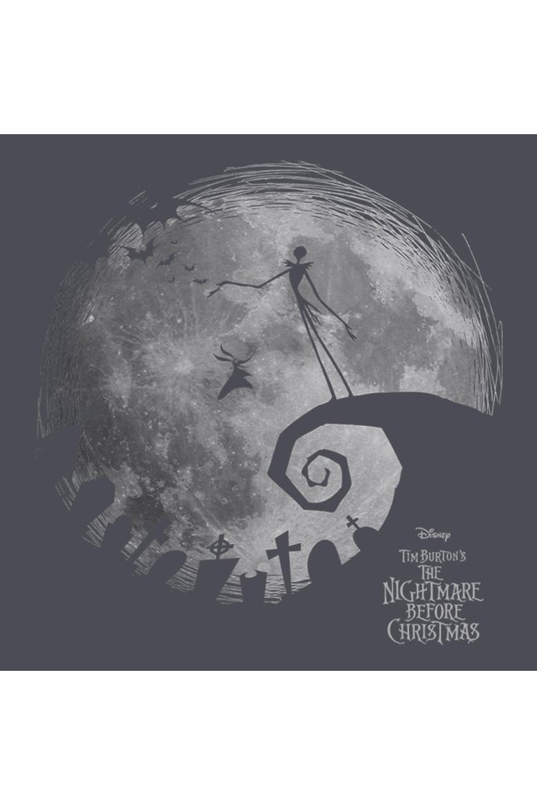 Mens The Nightmare Before Christmas Black and White Moon Scene Lightweight Hoodie, Alternate, color, Black