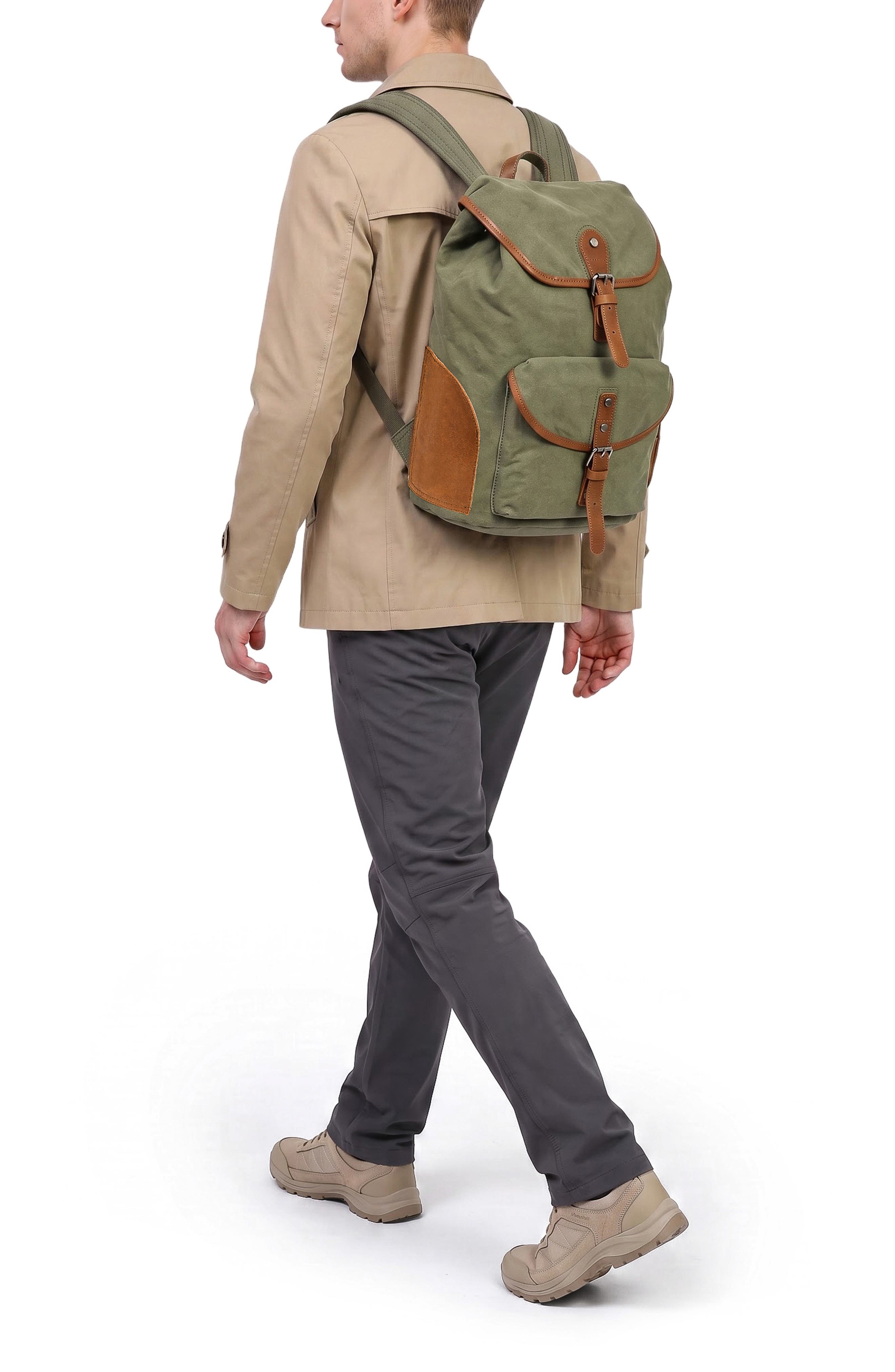 Milo Canvas Leather Backpack, Alternate, color, OLIVE