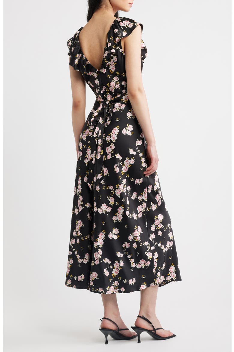 Carter Floral Ruffle Neck Maxi Dress, Alternate, color, BLACK/ PINK