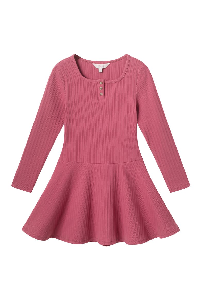 Kids' Rib Knit Henley Dress, Main, color, BERRY