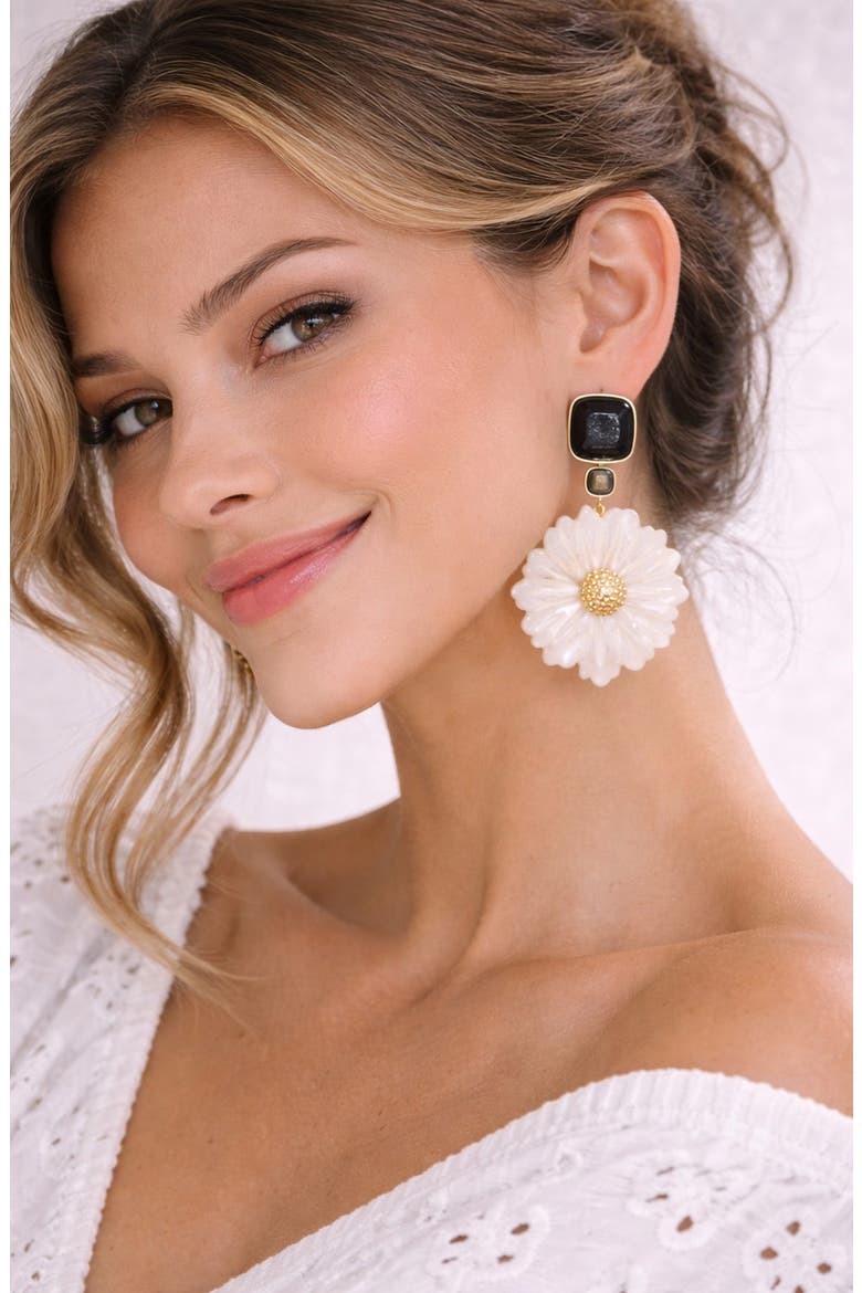 Vivienne Flower Statement Drop Earrings, Alternate, color, WHITE