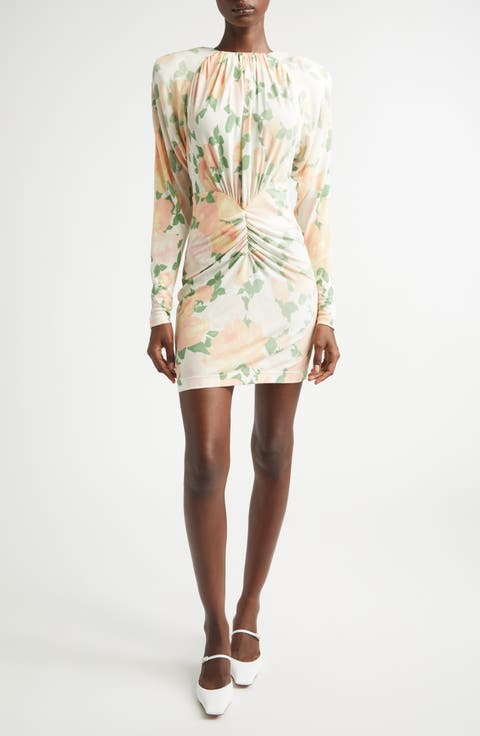 Peony Print Long Sleeve Minidress