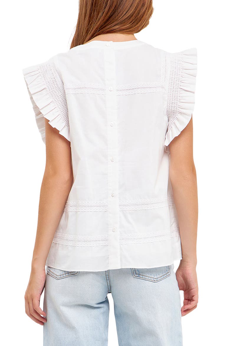 Ruffle Sleeve Cotton Poplin Top, Alternate, color, WHITE