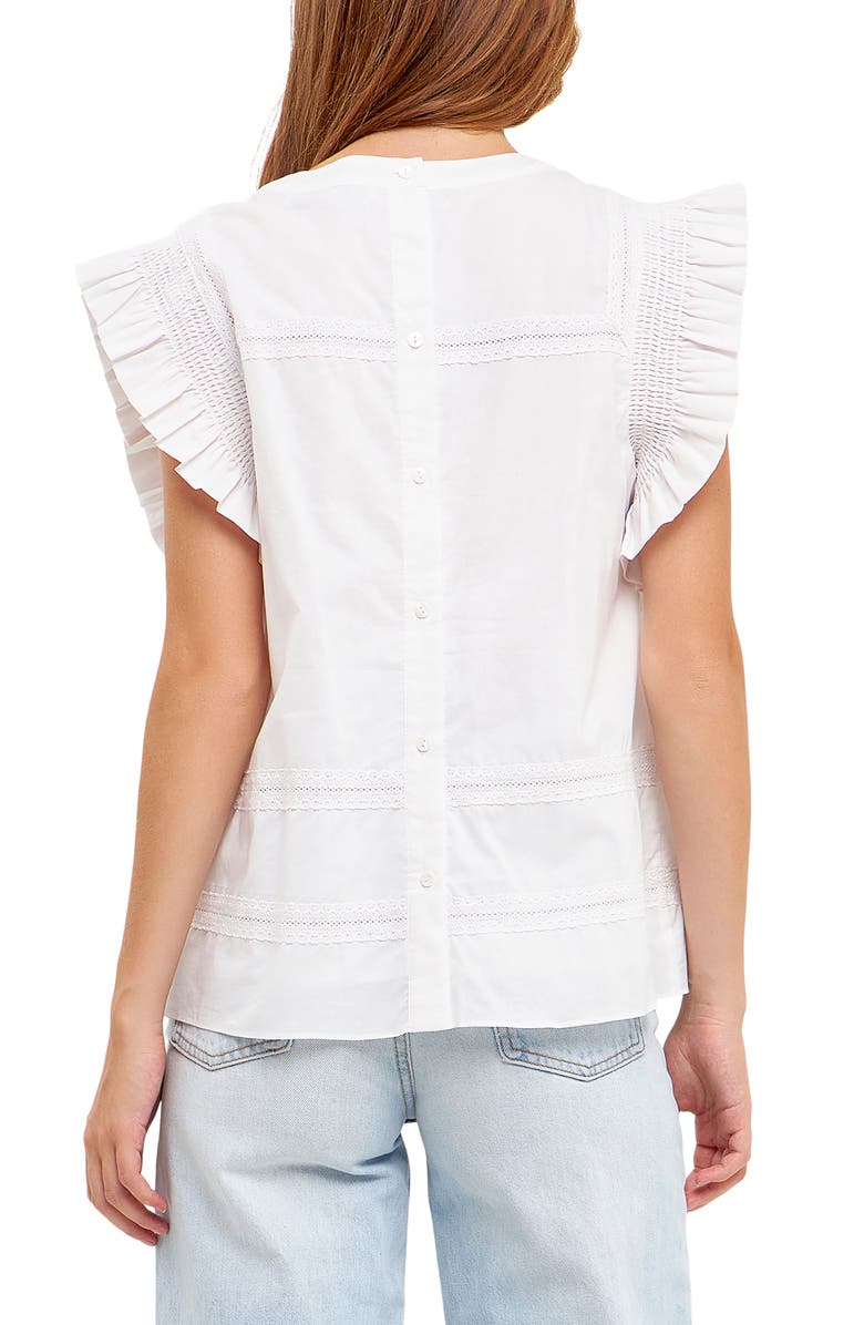 English Factory Ruffle Sleeve Cotton Poplin Top, Alternate, color,