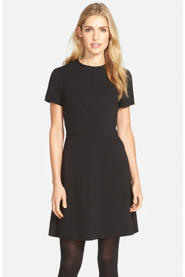 Seam Detail Crepe A-Line Dress, Alternate, color, BLACK