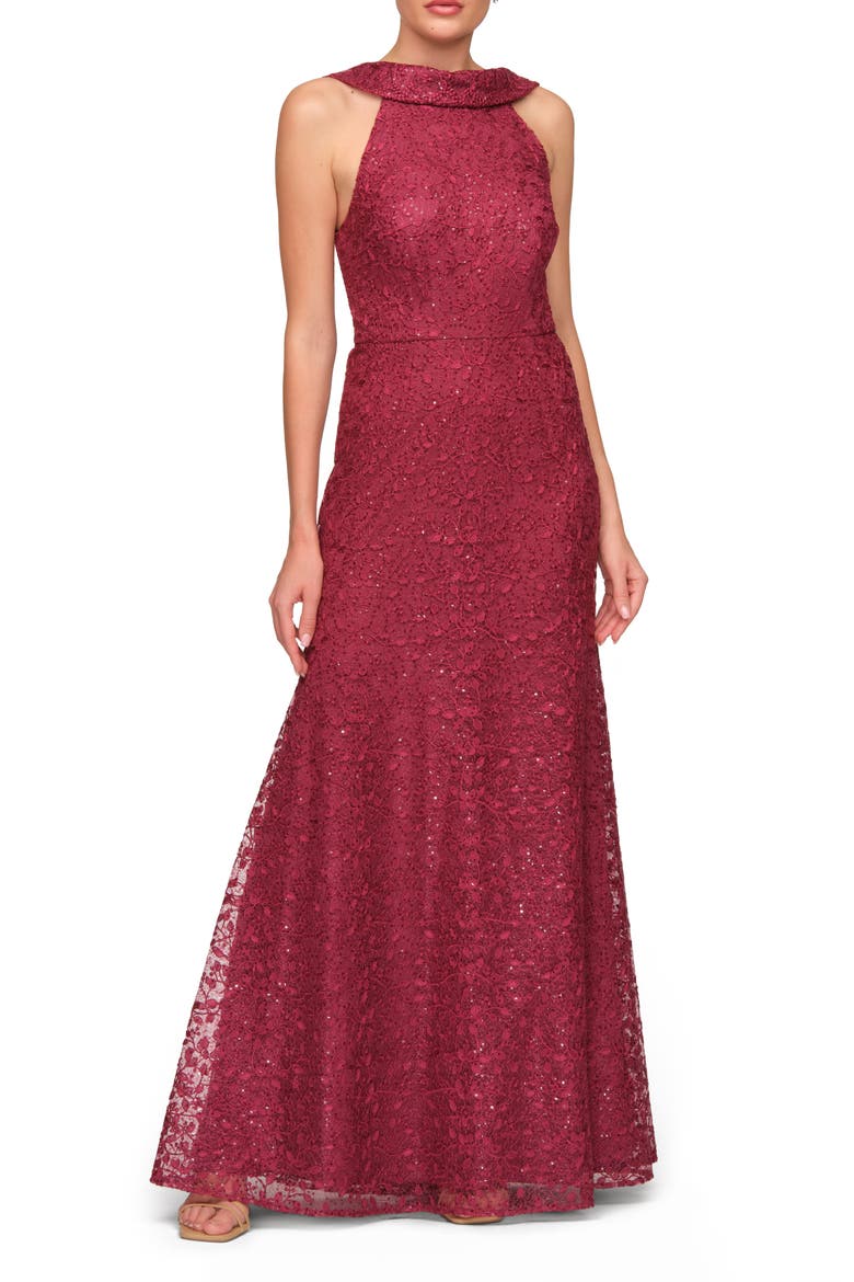 Peggy Sequin Lace Gown, Main, color, RED PLUM