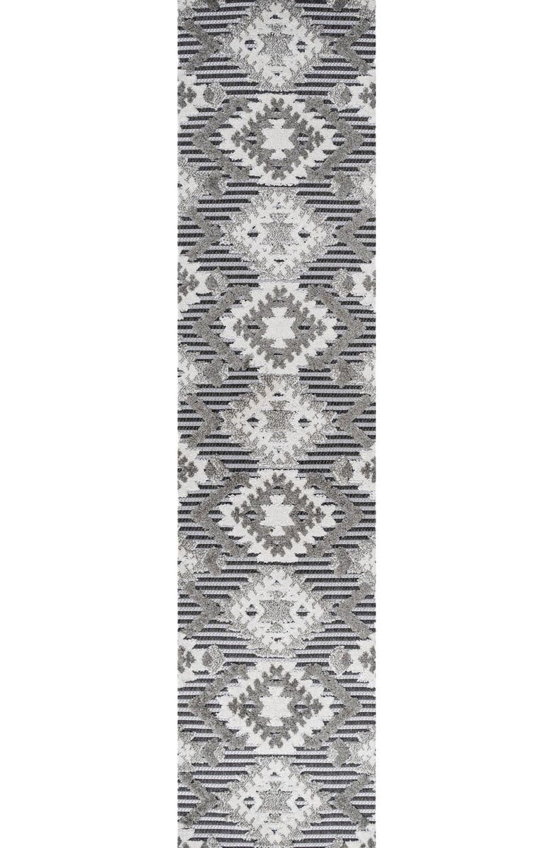 JONATHAN Y Sumak High-Low Pile Neutral Diamond Kilim Indoor/Outdoor Area Rug, Main, color, Gray/White/Black