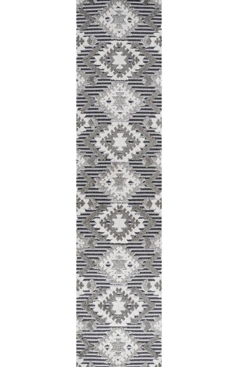 Sumak High-Low Pile Neutral Diamond Kilim Indoor/Outdoor Area Rug