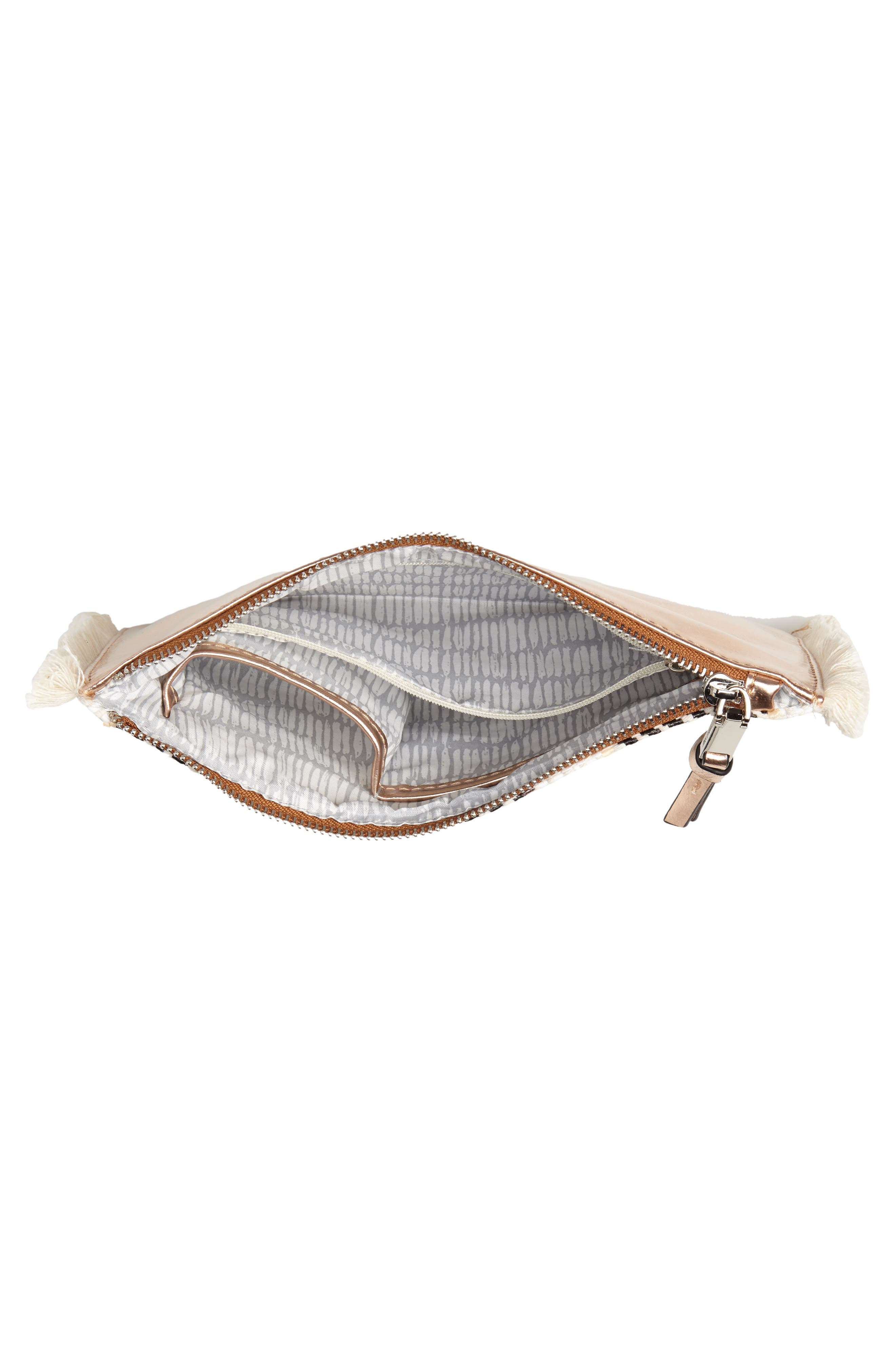 Woven & Metallic Zip Pouch, Alternate, color, NATURAL/ BLACK