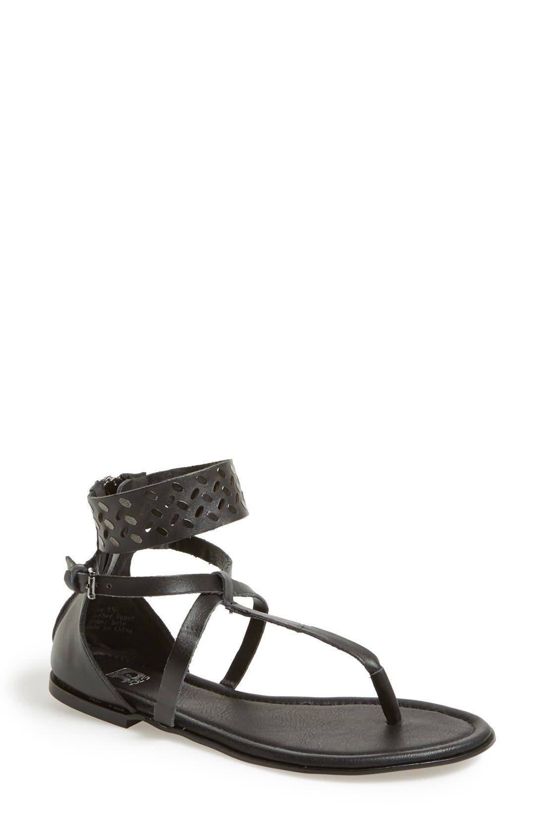 'Effie' Embellished Leather Sandal, Main, color, BLACK