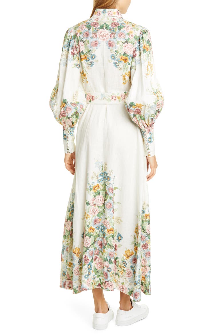 Wavelength Floral Long Sleeve Linen Maxi Dress, Alternate, color, CREAM DAPHNE
