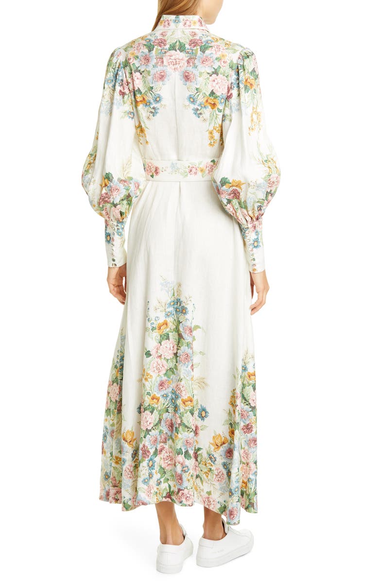 Zimmermann Wavelength Floral Long Sleeve Linen Maxi Dress, Alternate, color, 
