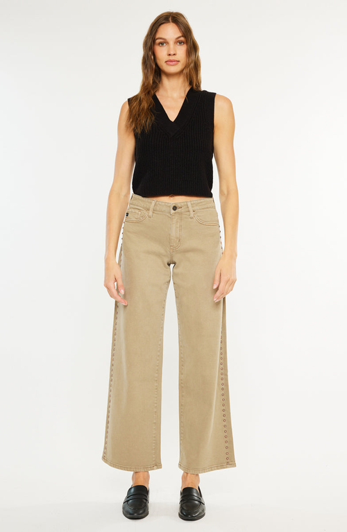 Kancan Ellie Mid Rise Wide Leg Jeans In Brown