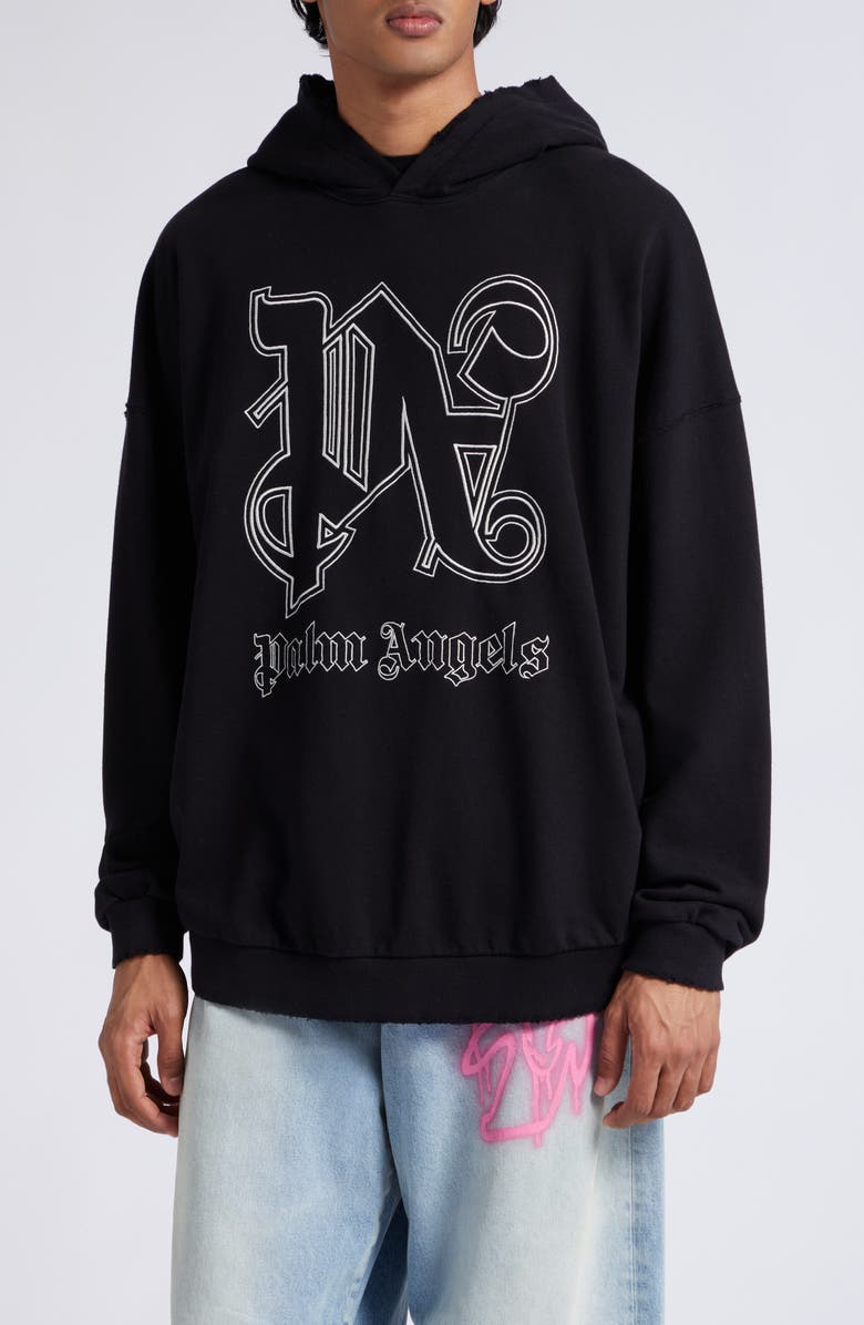 Palm Angels Statement Monogram Embroidered Hoodie, Main, color, 