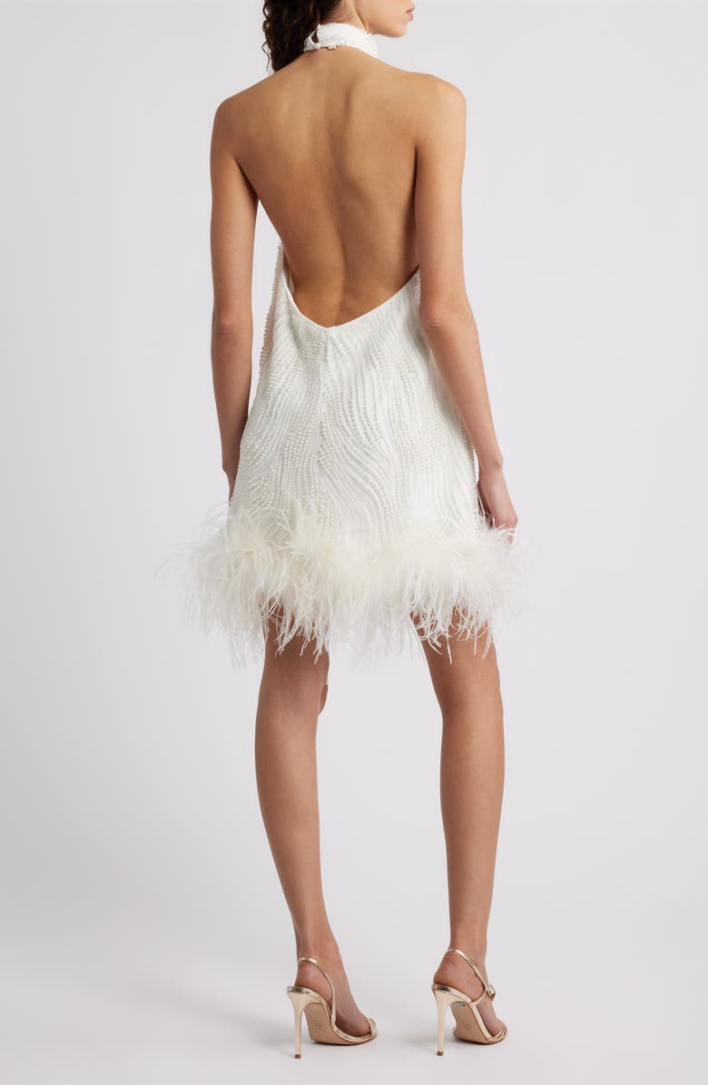 Delfi Collective Jenny Beaded Feather Trim Cocktail Minidress, Alternate, color, White Pearl