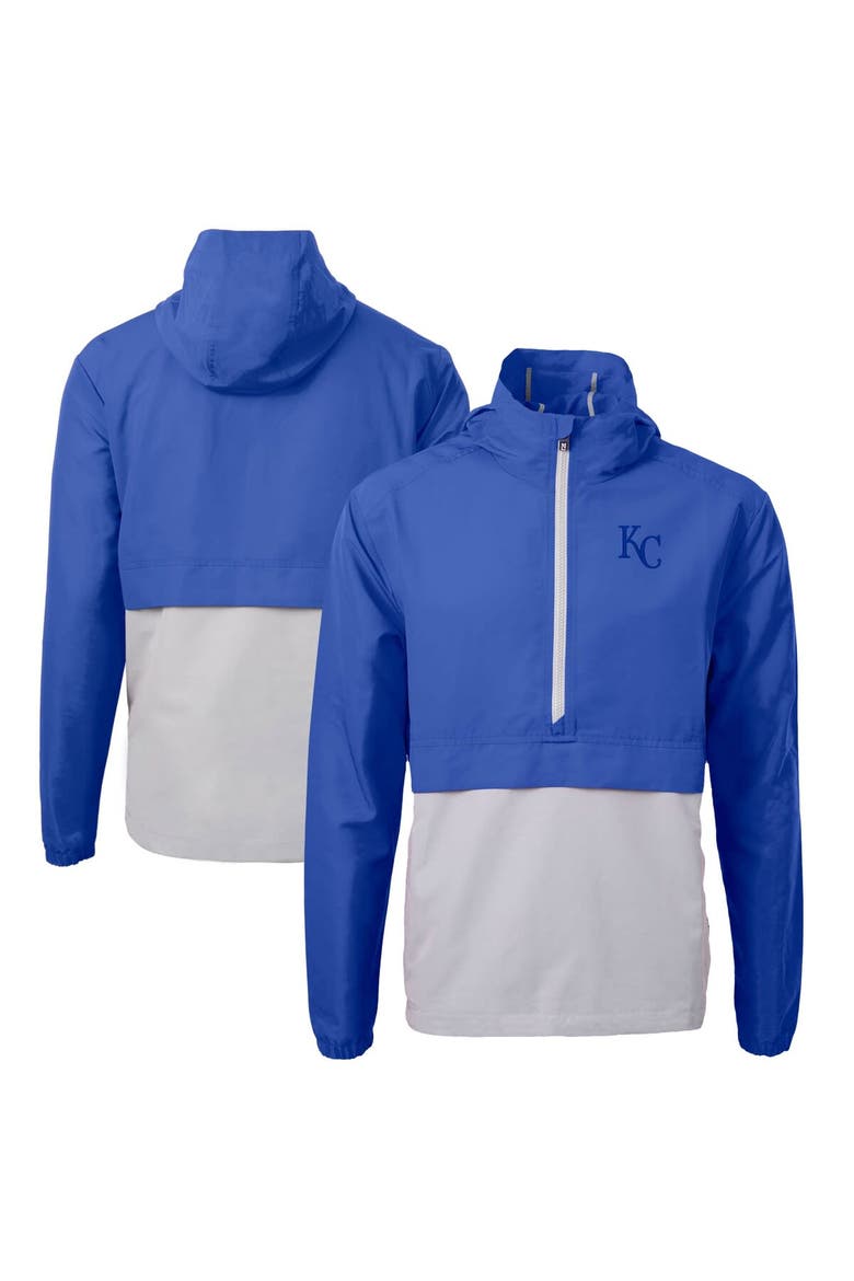 Men's Cutter & Buck Royal/Gray Kansas City Royals Charter Eco Recycled Half-Zip Anorak Jacket, Main, color, Royal