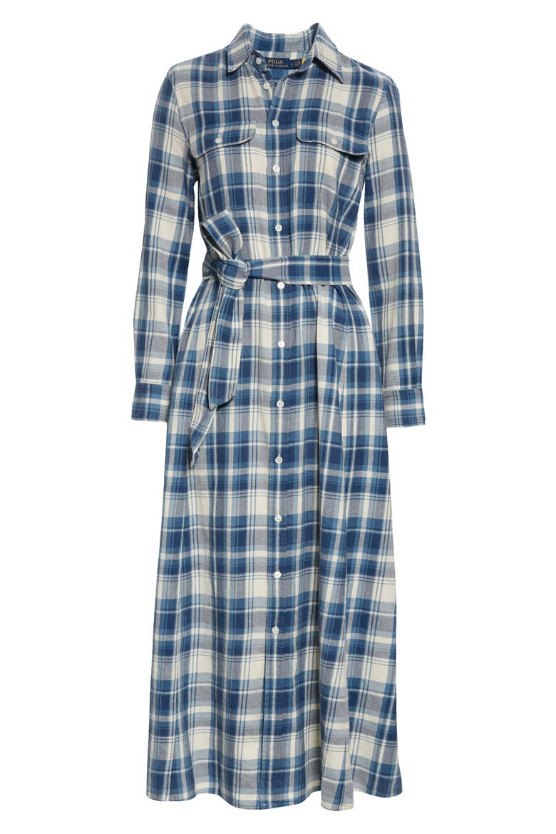 Stephanie Plaid Long Sleeve Cotton Shirtdress, Alternate, color, BLUE/ WHITE