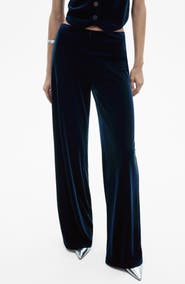 MANGO Xenphant Stretch Velvet Wide Leg Pants