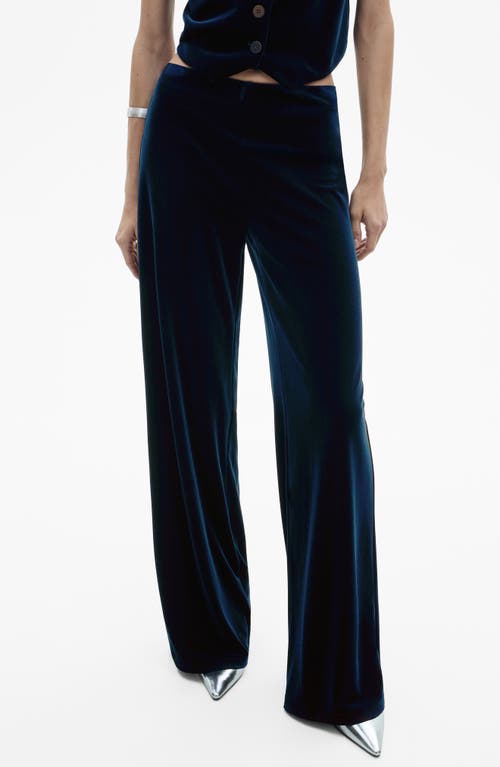 Mango Xenphant Stretch Velvet Wide Leg Pants In Night Blue