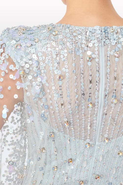 Jenny Packham Blaize Sequin-embellished Cape Maxi Dress In Blue
