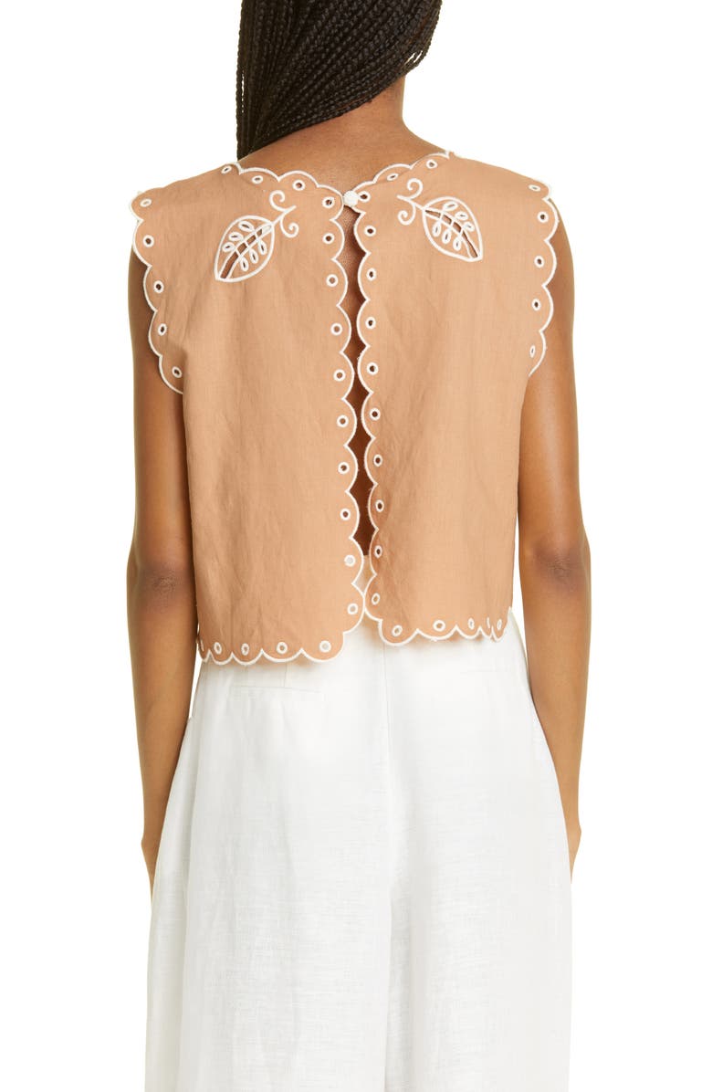 Sleeveless Linen Blend Top With Drawcord - Fuchsia main image 1