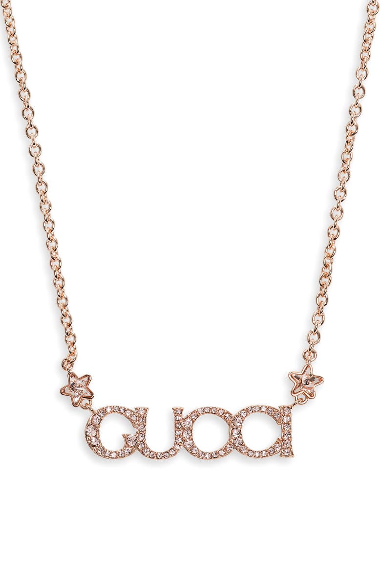 Gucci Crystal Script Necklace, Main, color,
