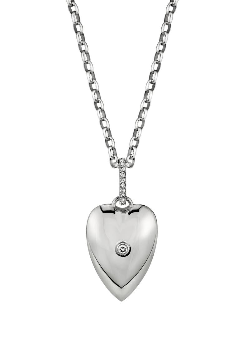 Bezel Diamond Heart Pendant Necklace, Main, color, SILVER/ DIAMOND