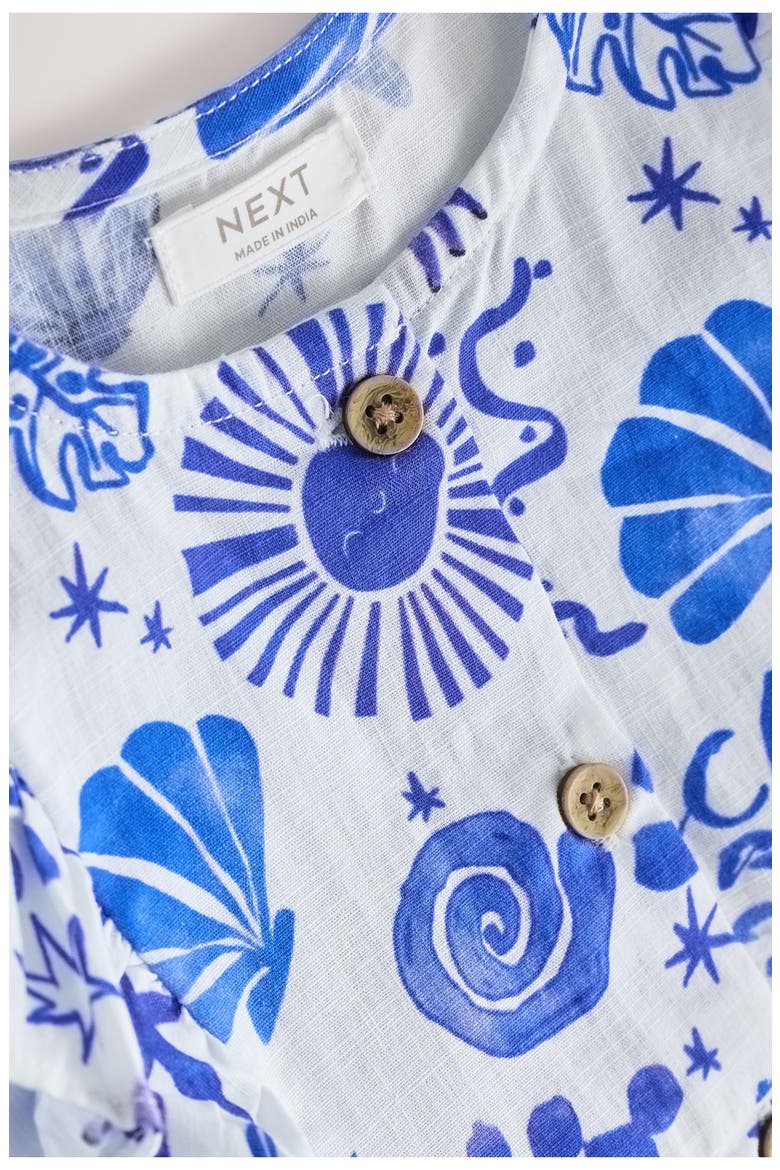 Kids' Seaside Print Ruffle Button Front Cotton Dress, Alternate, color, BLUE