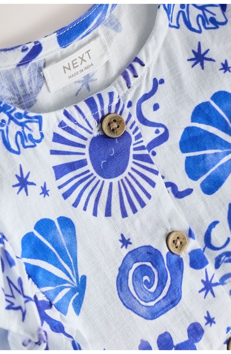 NEXT Kids' Seaside Print Ruffle Button Front Cotton Dress, Alternate, color, Blue