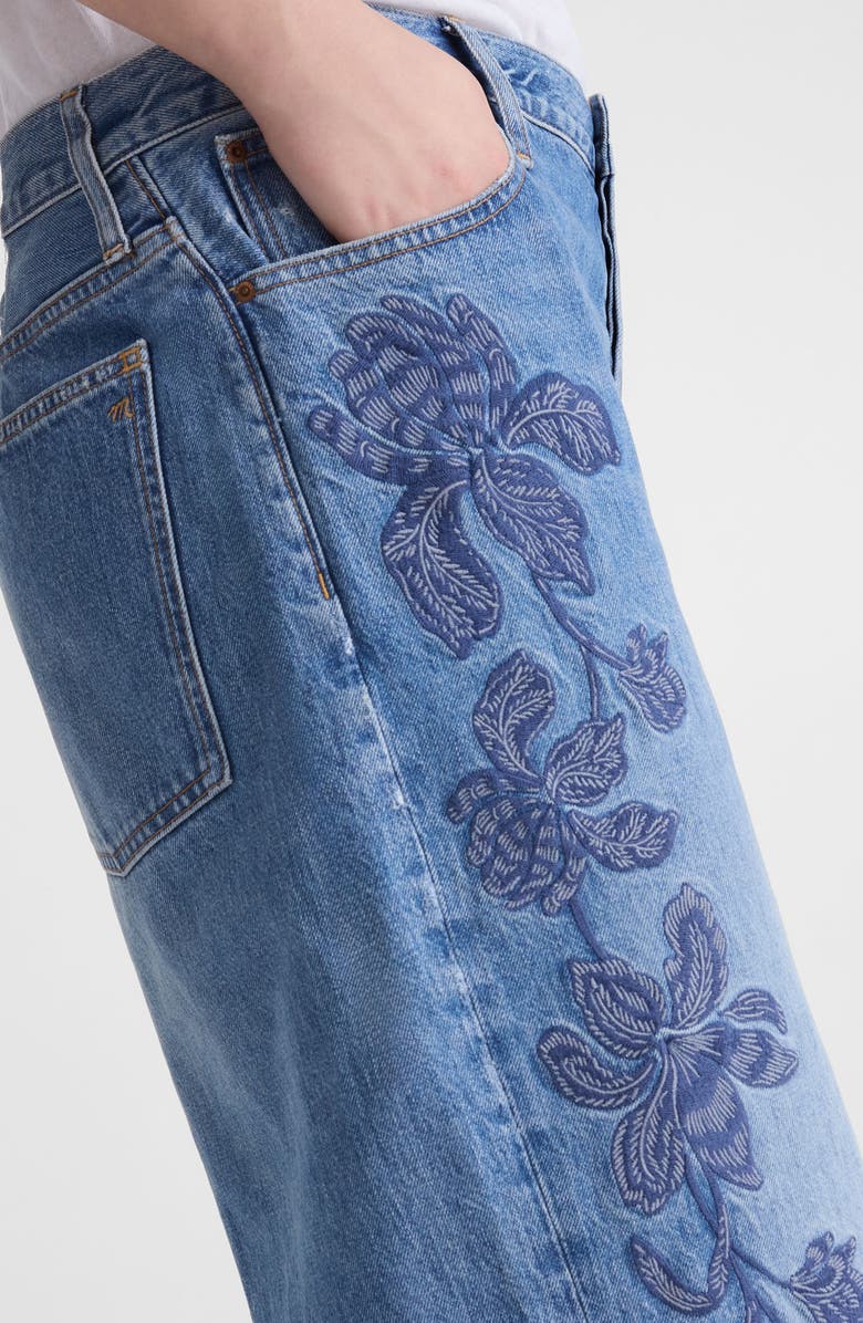 Madewell Embroidered Low Slung Baggy Crop Jeans, Alternate, color, Worn Mid Indigo